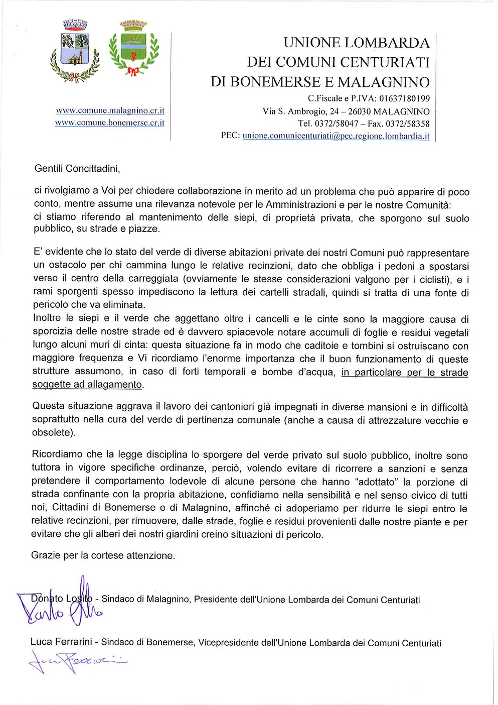 LETTERA PER SIEPI