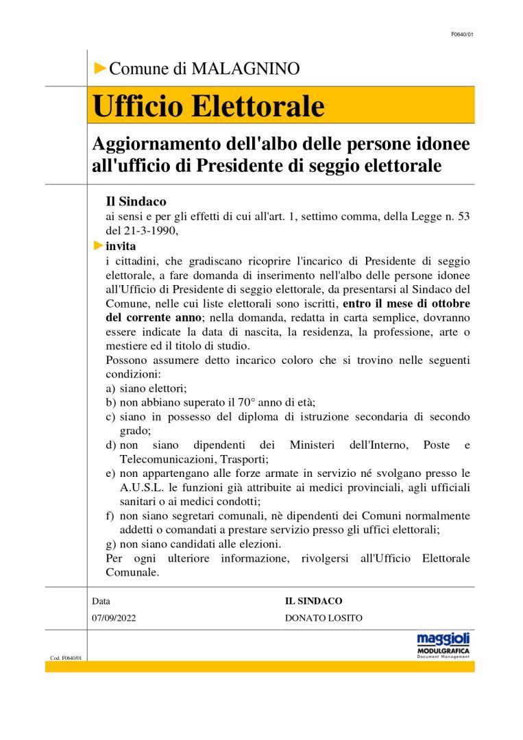 AVVISO PRESIDENTE DI SEGGIO