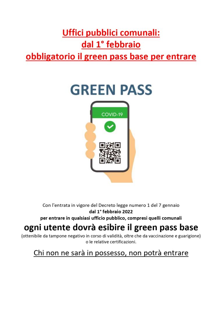2022 GREEN PASS obbligo Uffici pubblici