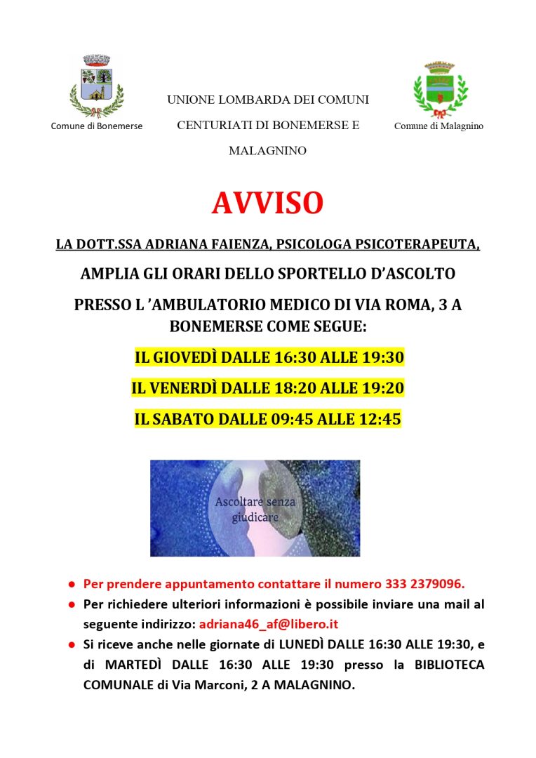 SPORTELLO PSICOLOGICO BONEMERSE 2023