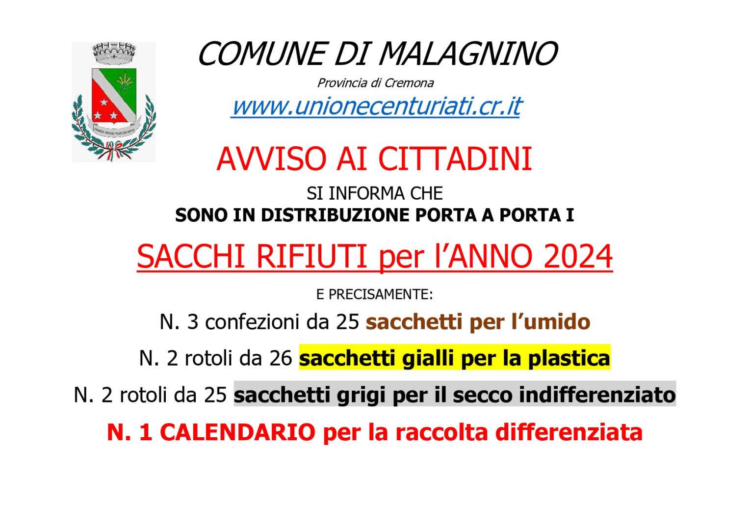 2024 Distribuzione sacchi rifiuti
