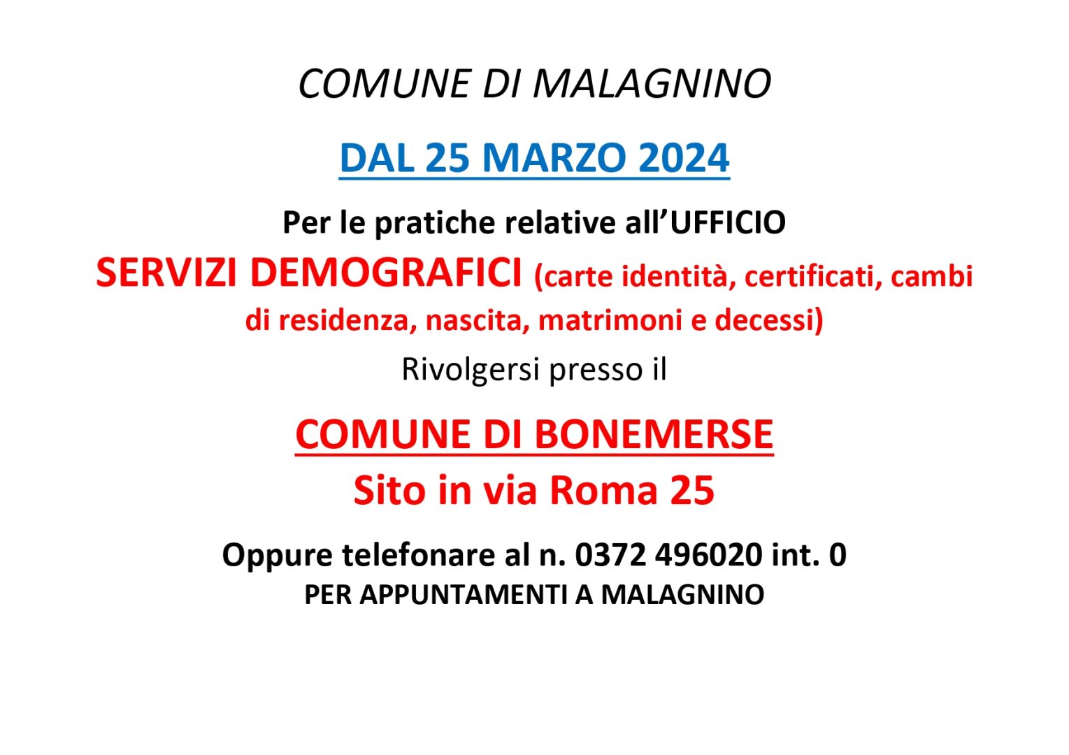 Ufficio DEMOGRAFICI a BONEMERSE